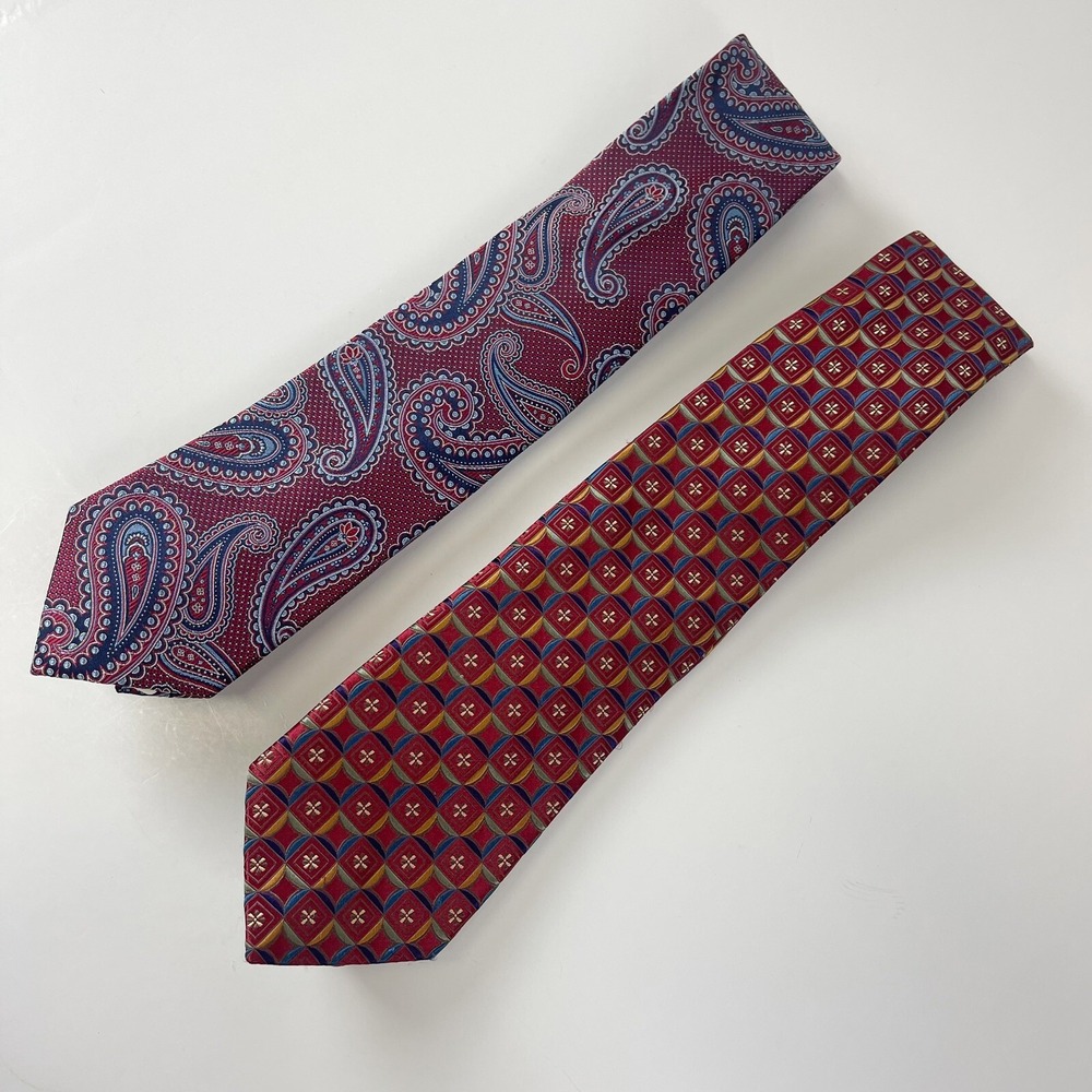 Bruno Piattelli Pure Silk Mens Tie Necktie Lot of 2 Multicolor Geometric Paisley